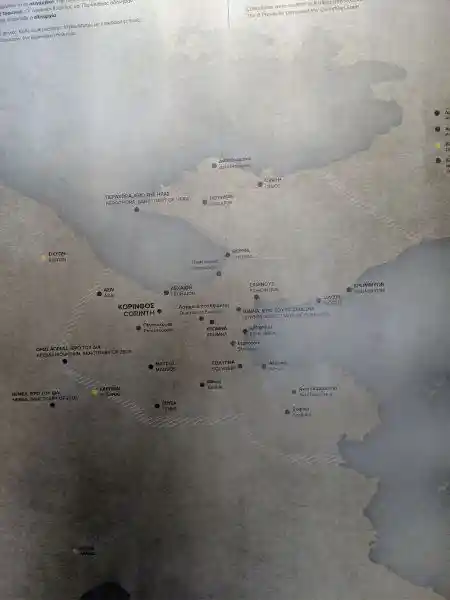 Archaeological map showing ancient Corinth and surrounding settlements, sanctuaries and geographical features